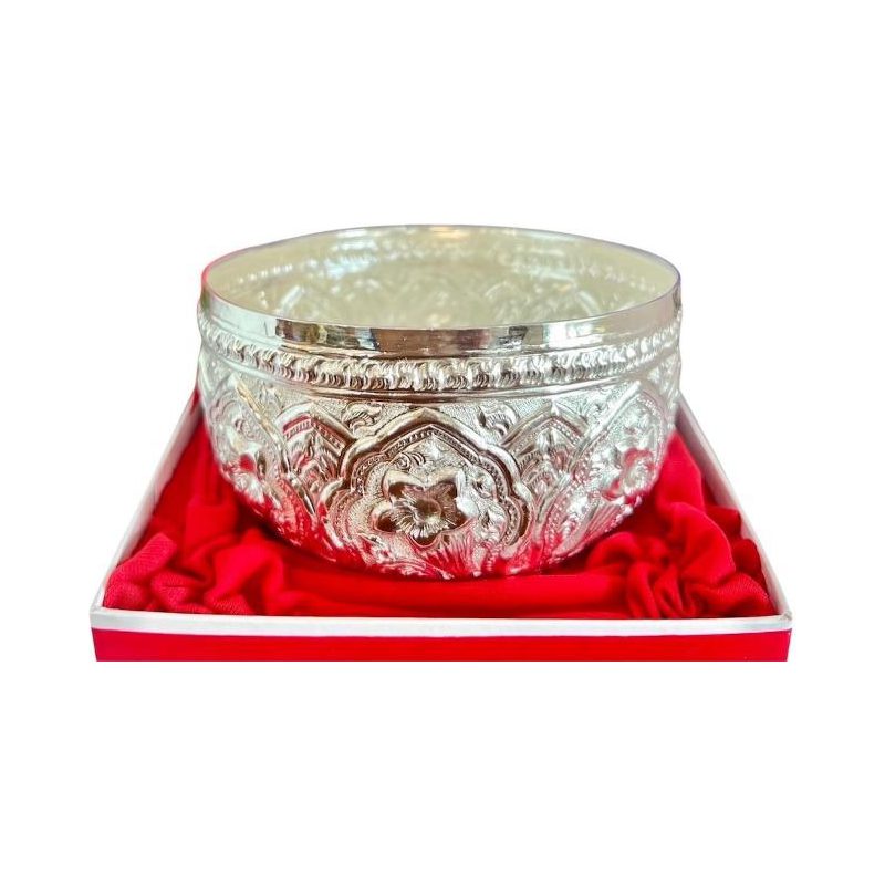Silver Bowl, Golden Kasalong Flower Pattern