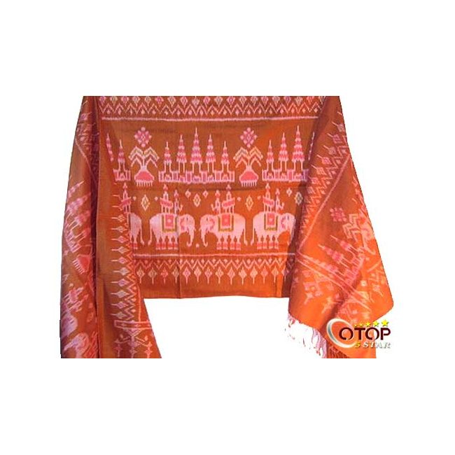 Mudmee Silk Shawl with Luk Kaew Pattern and Natural Dye