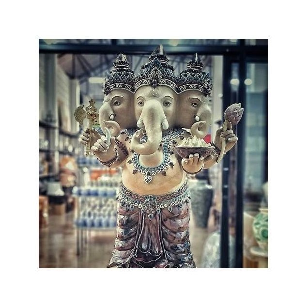 Three-Faced Ganesha Ceramic Statue