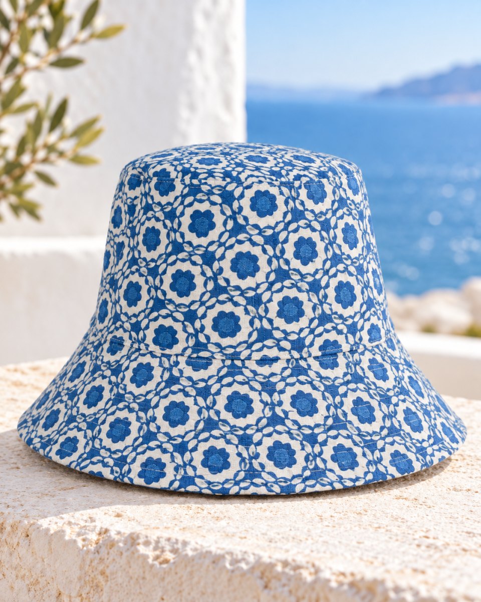 Blue Floral Cotton Bucket Hat