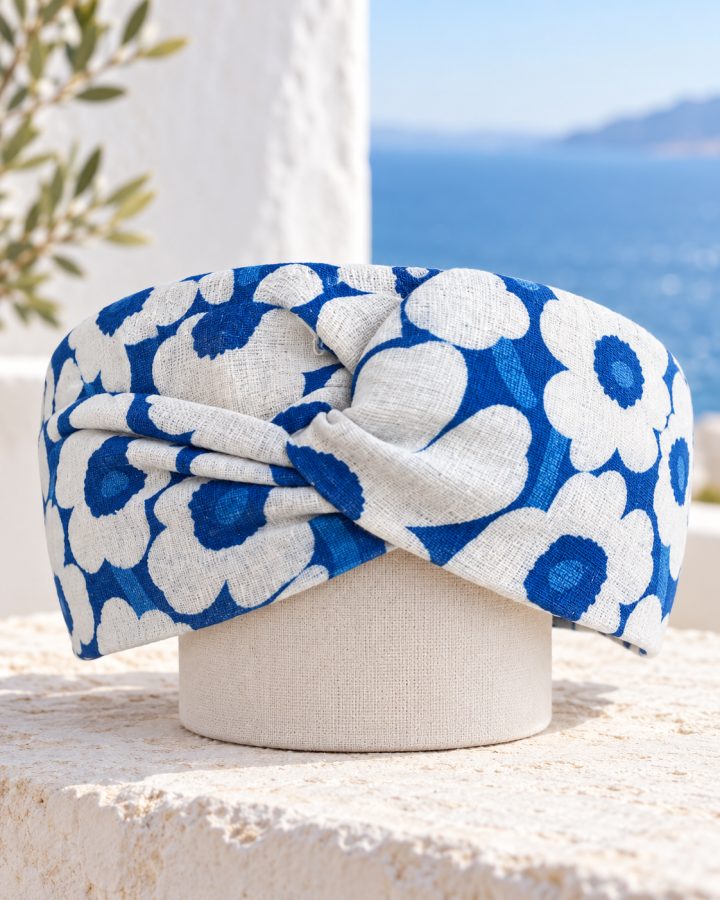 Indigo & White Floral Twist Headband