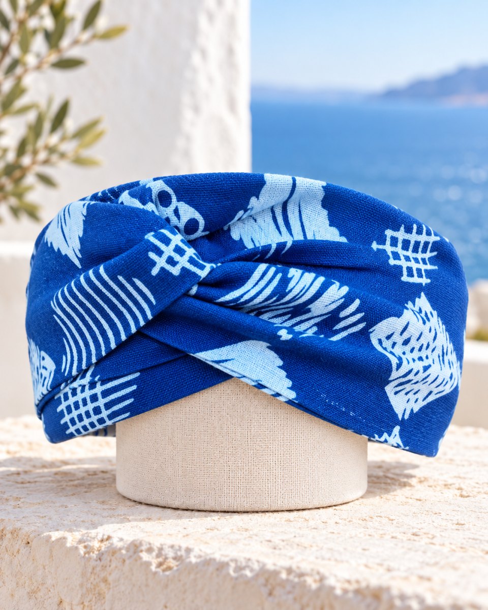 Indigo Graphic-Print Twist Headband