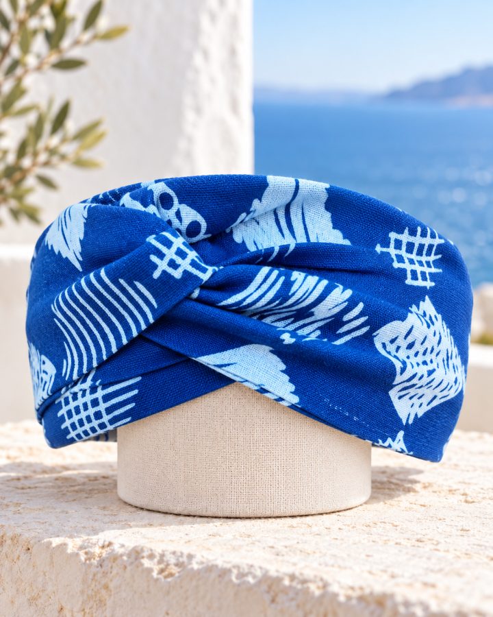 Indigo Graphic-Print Twist Headband