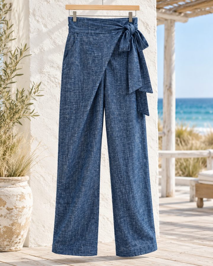 Indigo Heathered Cotton Wrap Trousers