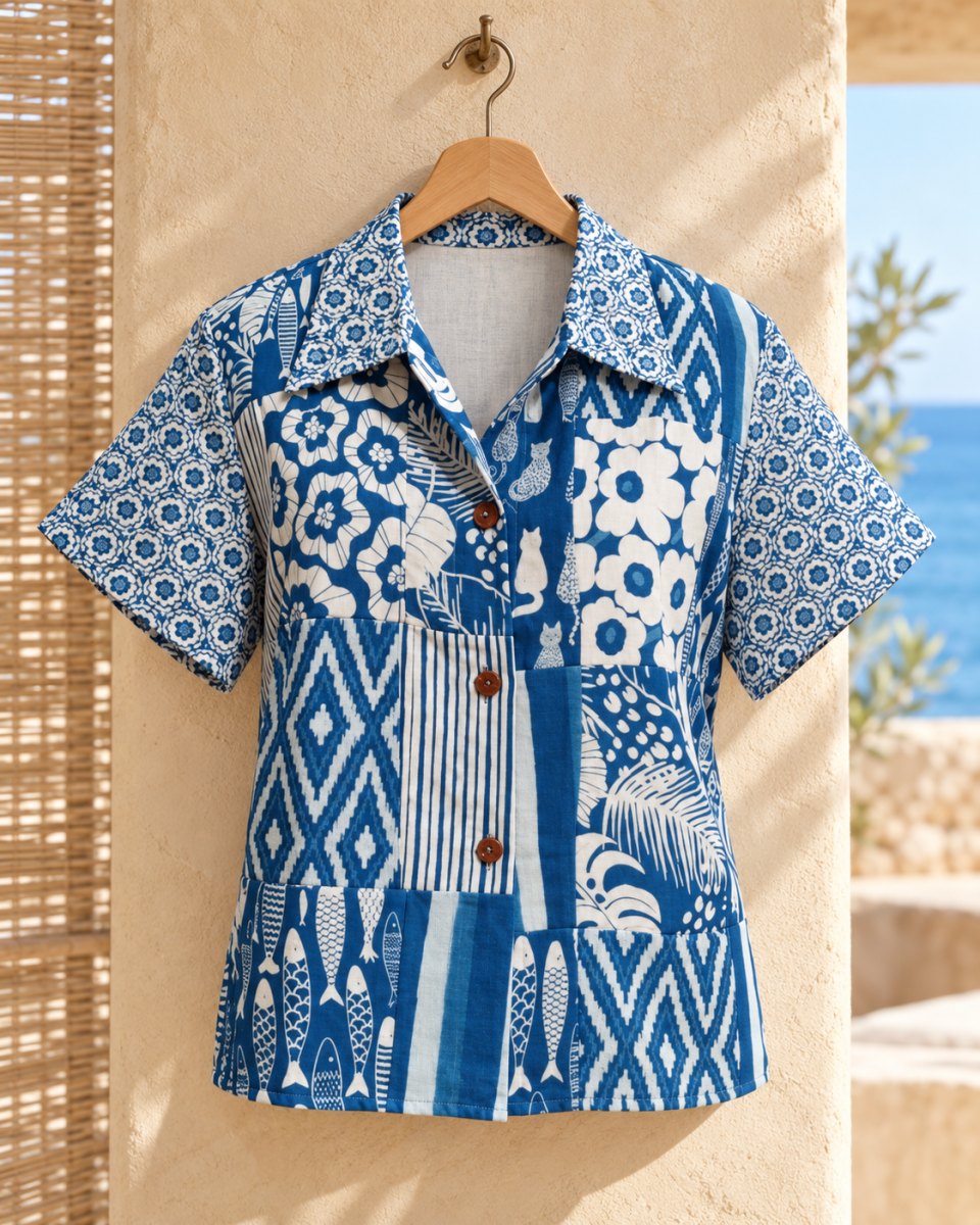 Indigo Patchwork Cotton Shirt