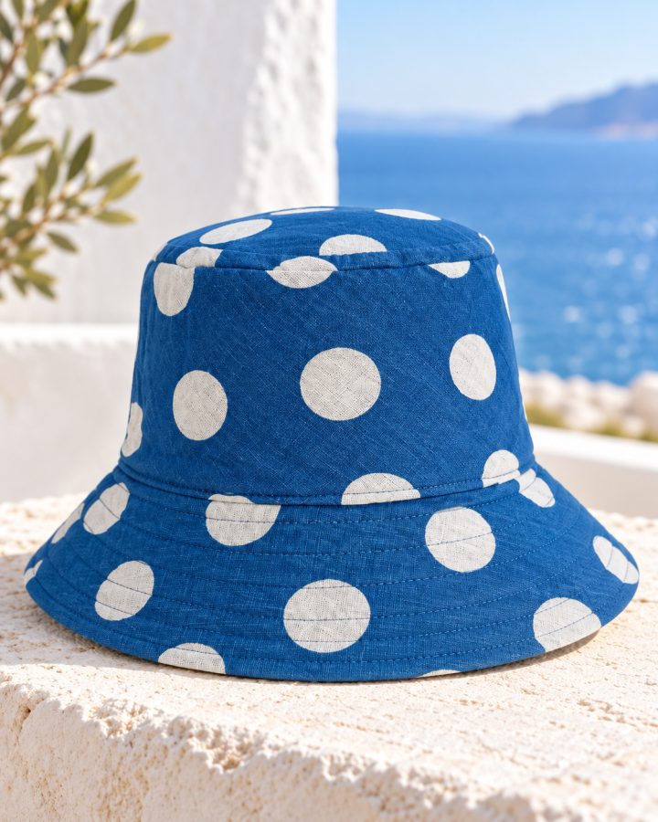 Indigo Polka-Dot Cotton Bucket Hat