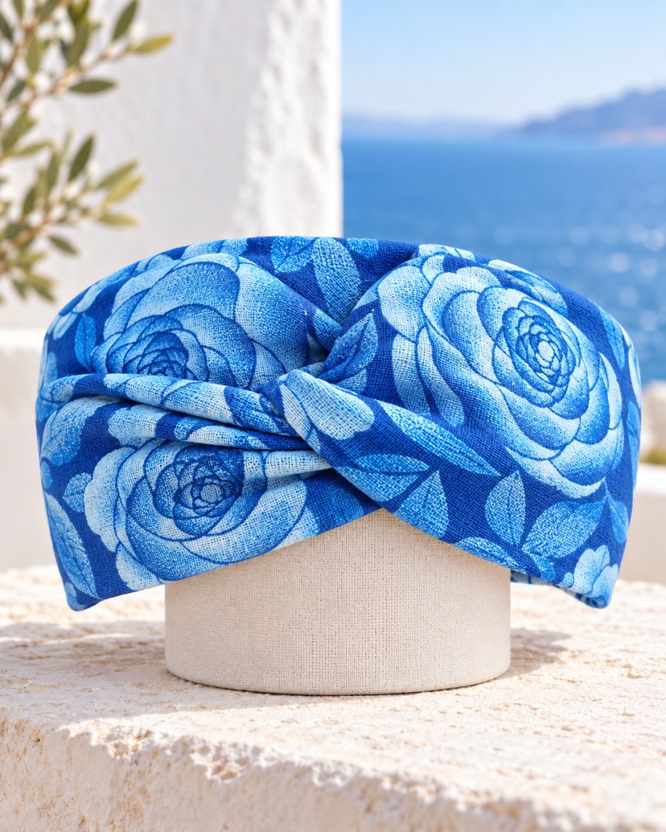 Indigo Rose Print Twist Headband