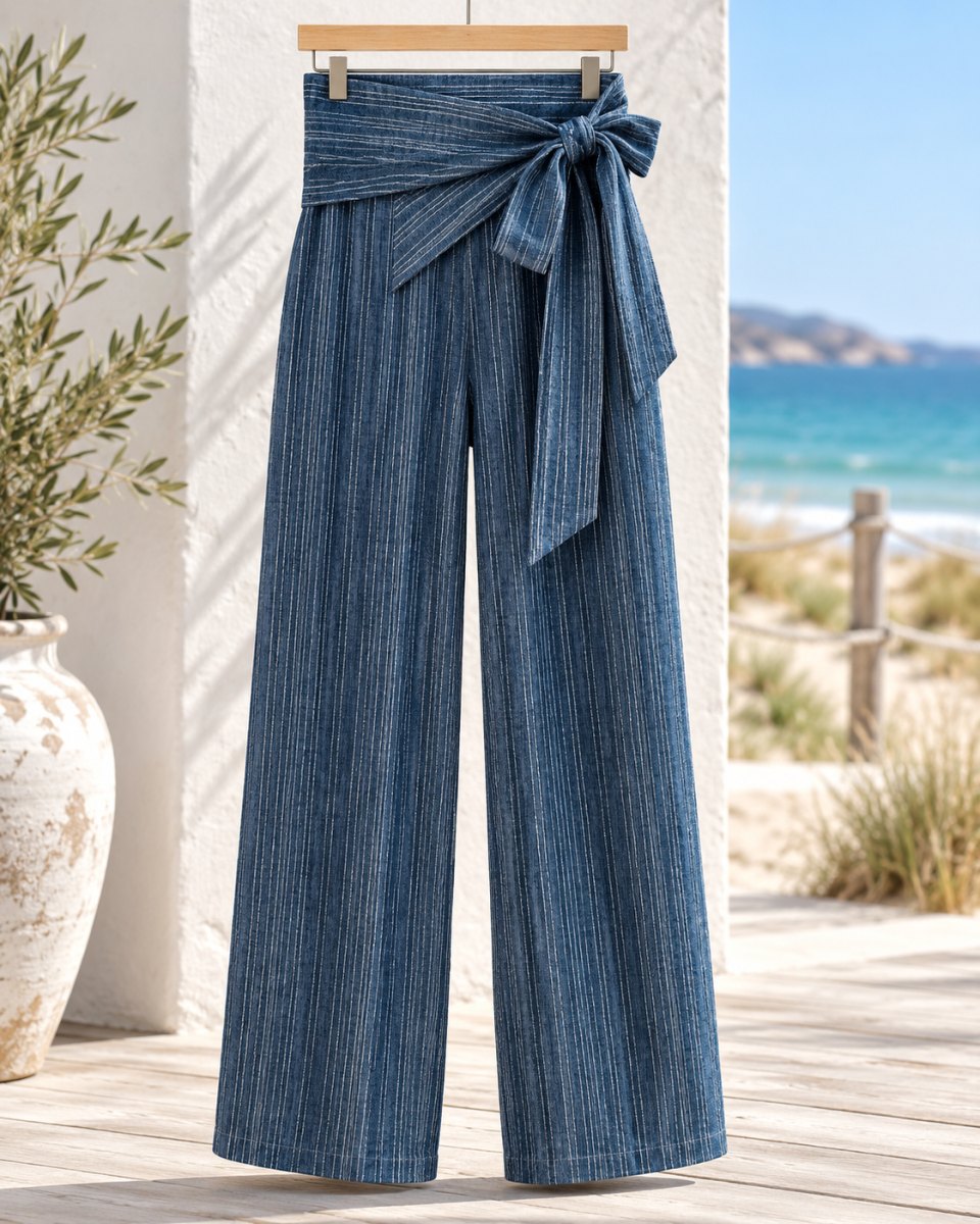 Indigo Striped Cotton Wrap Trousers