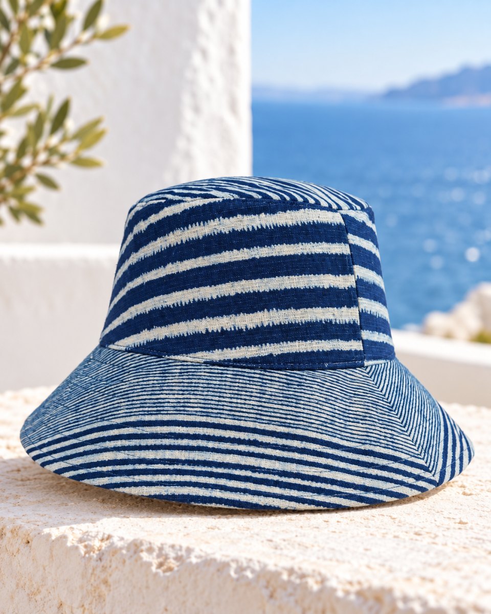 Indigo Striped Patchwork Bucket Hat