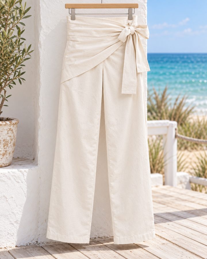 Ivory Cotton Wrap Trousers