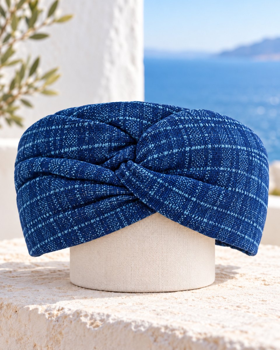Navy Check Cotton Twist Headband