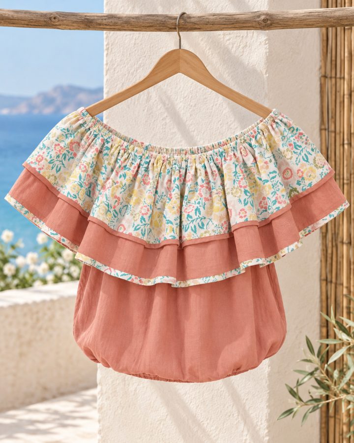 Pastel Floral Off-Shoulder Bardot Top — Coral Cotton