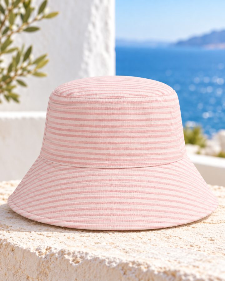 Pastel Pink Striped Cotton Bucket Hat