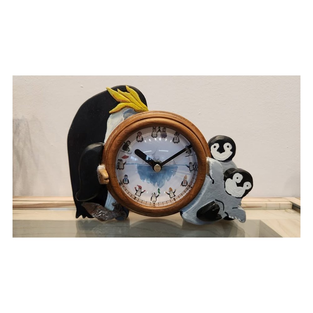 Penguin Family Wooden Clock