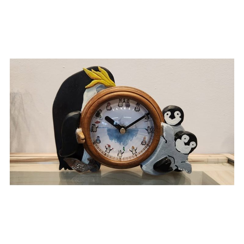 Penguin Family Wooden Clock