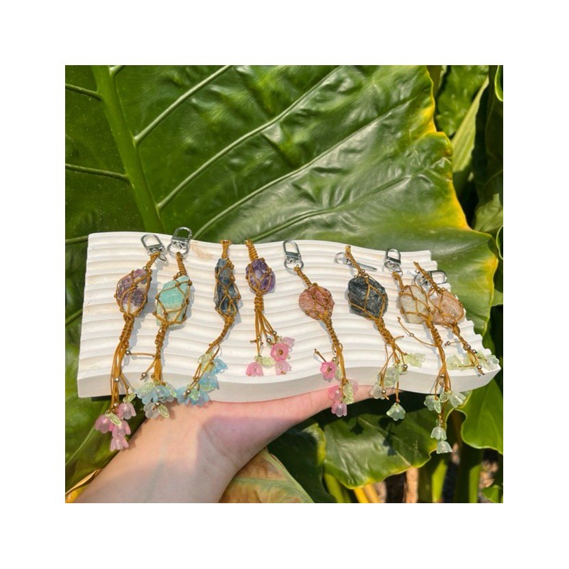Braided Cord, Stone and Silver Keychains