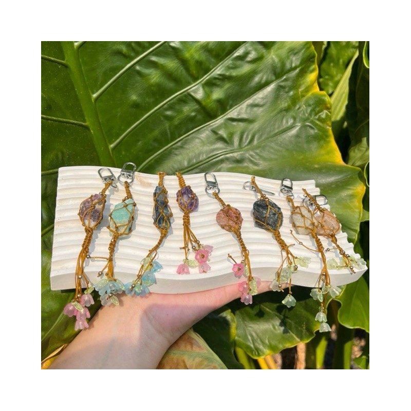 Braided Cord, Stone and Silver Keychains