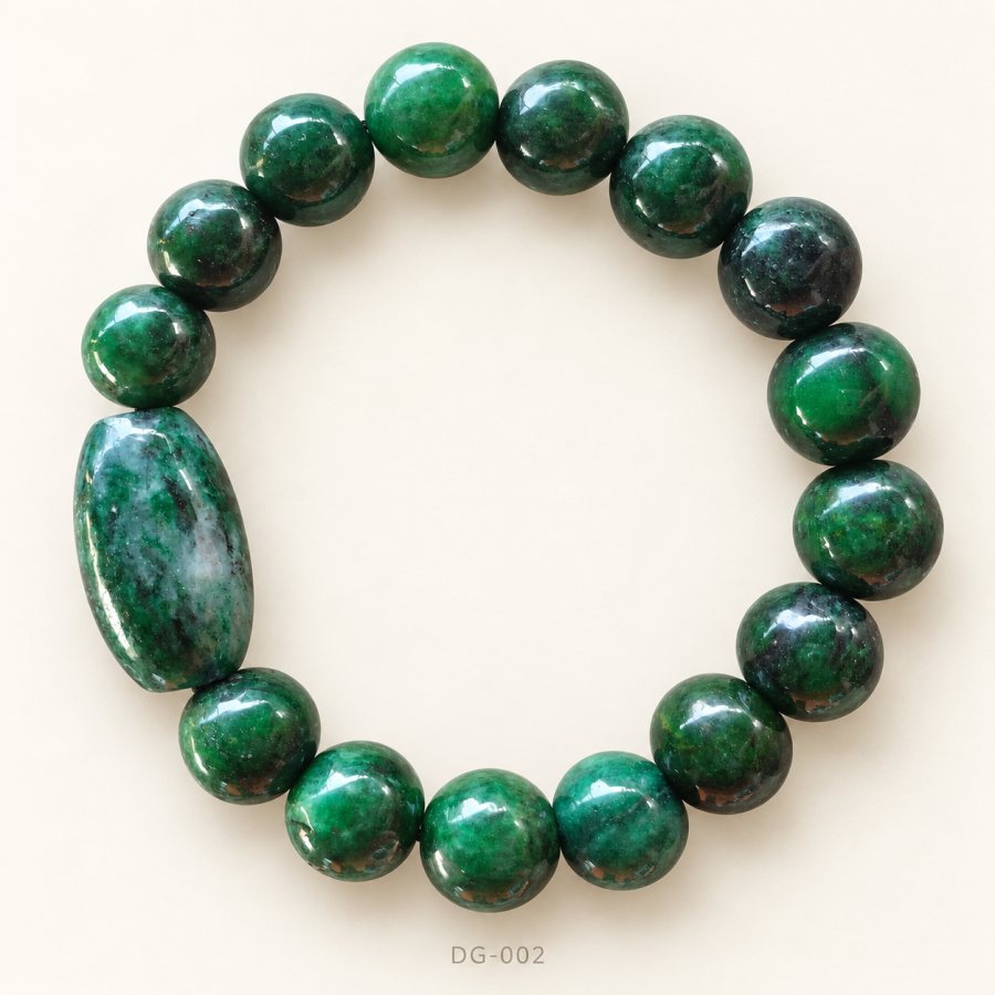 Dark Green Jade Bracelet with Oval Accent Bead