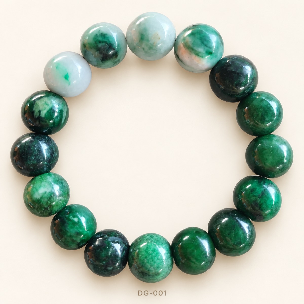Dark Green & White Jade Bead Bracelet