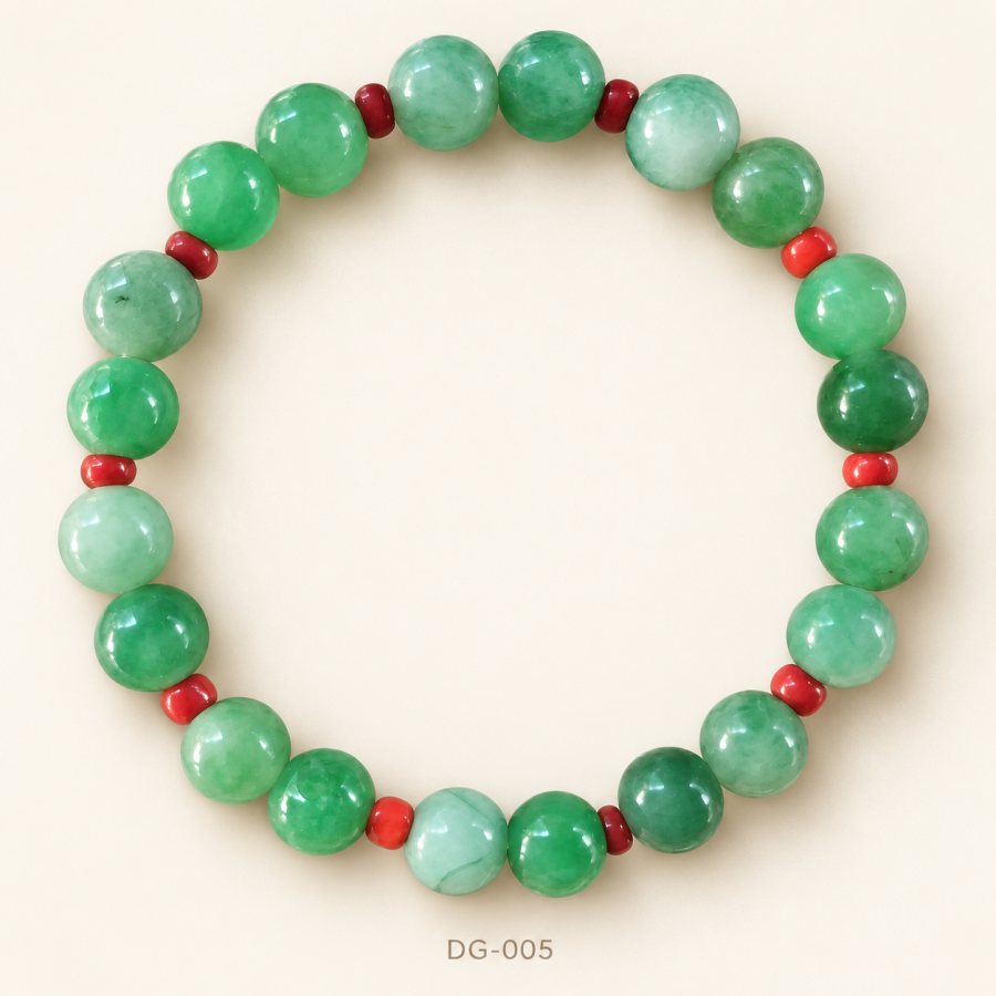 Green Jade Bracelet with Red Accent Beads
