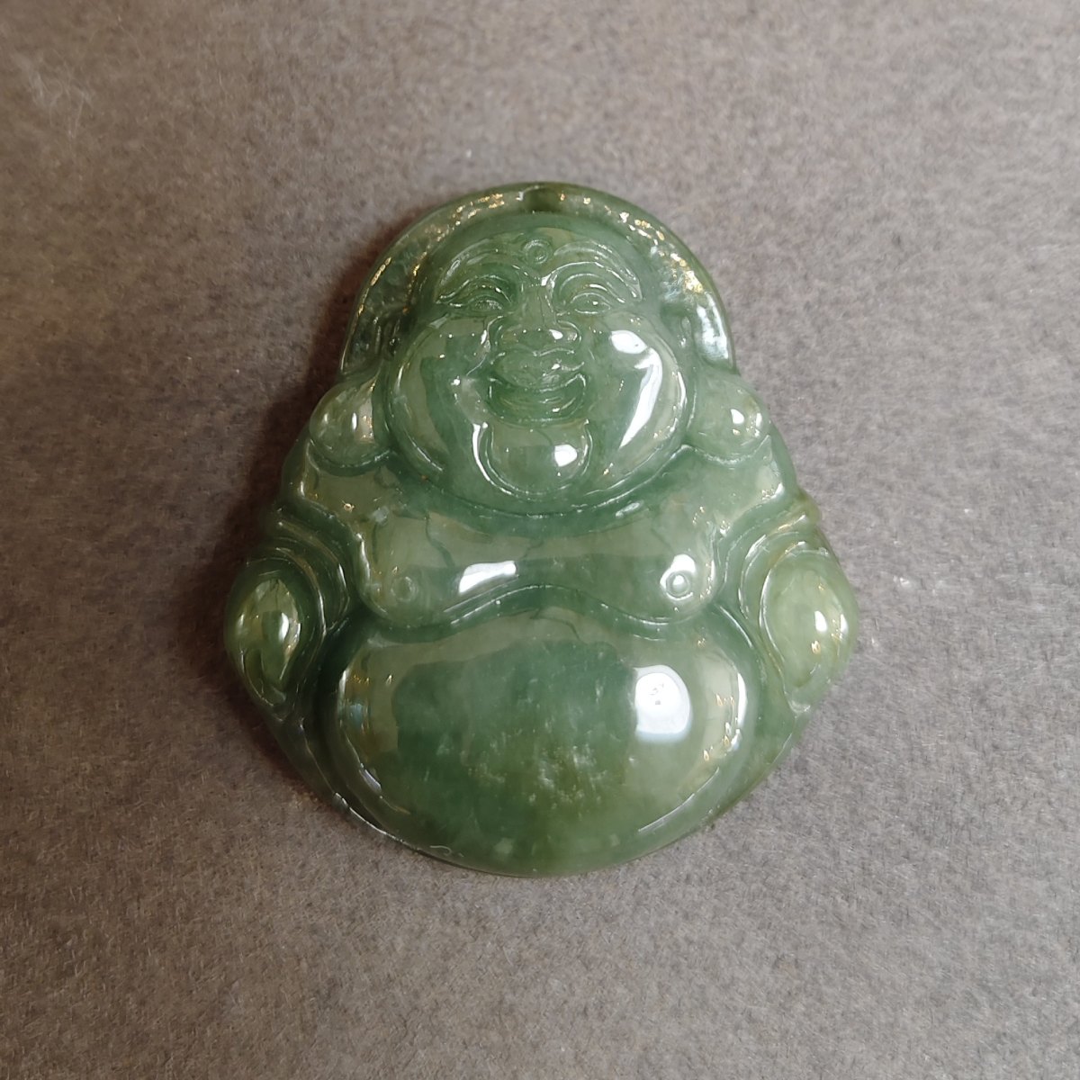 Green Jadeite Laughing Buddha, Type A, 143.02 ct — AIG Certified
