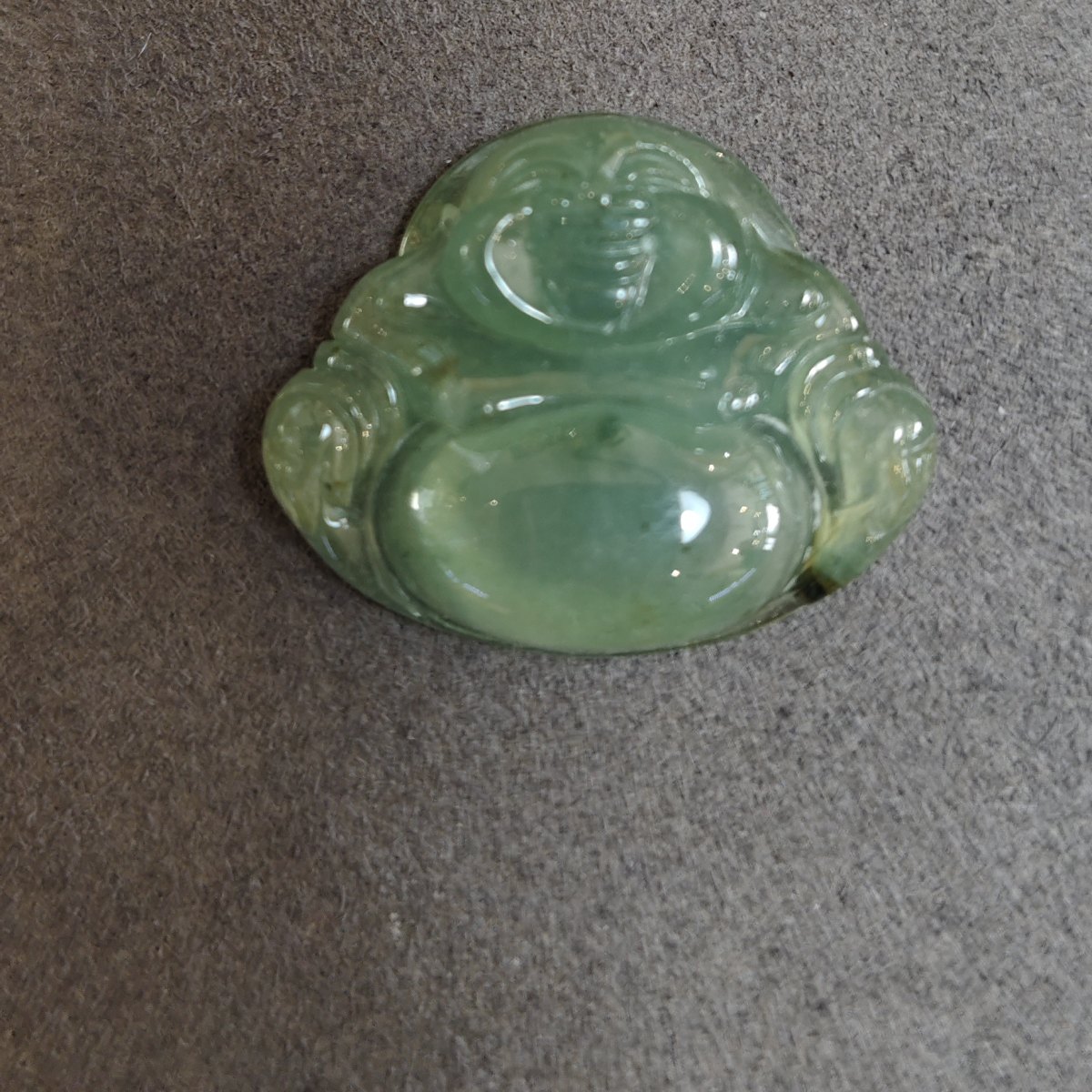 Green Jadeite Laughing Buddha, Type A, 36.26 ct — AIG Certified