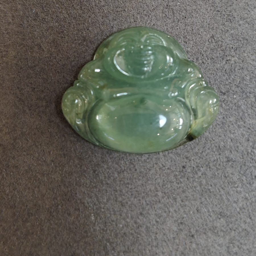 Green Jadeite Laughing Buddha, Type A, 36.26 ct — AIG Certified