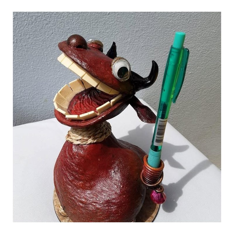 Happy Coconut Shell Pen Holder Doll