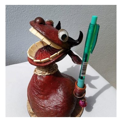Happy Coconut Shell Pen Holder Doll