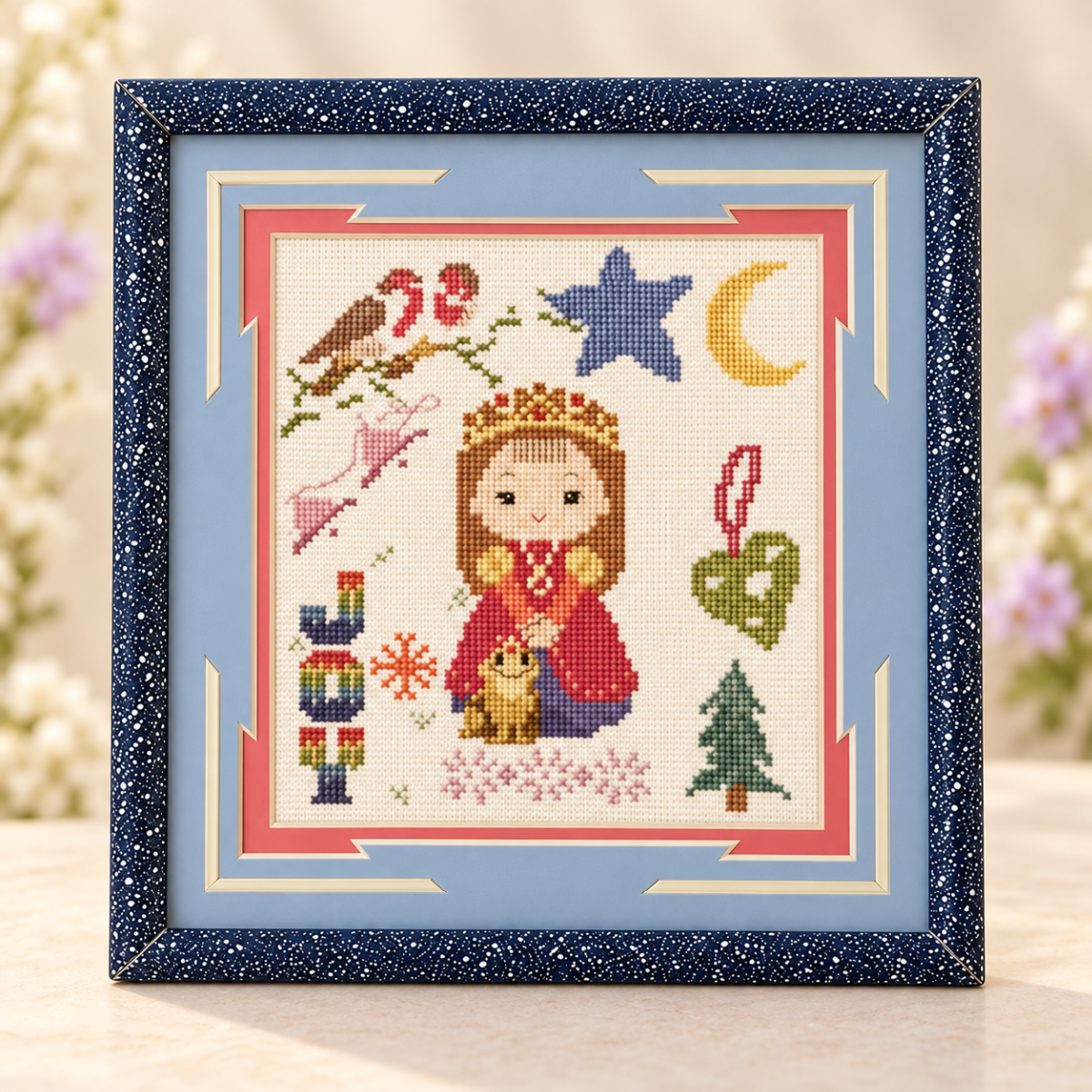 “Joy” — Framed Cross-Stitch Artwork