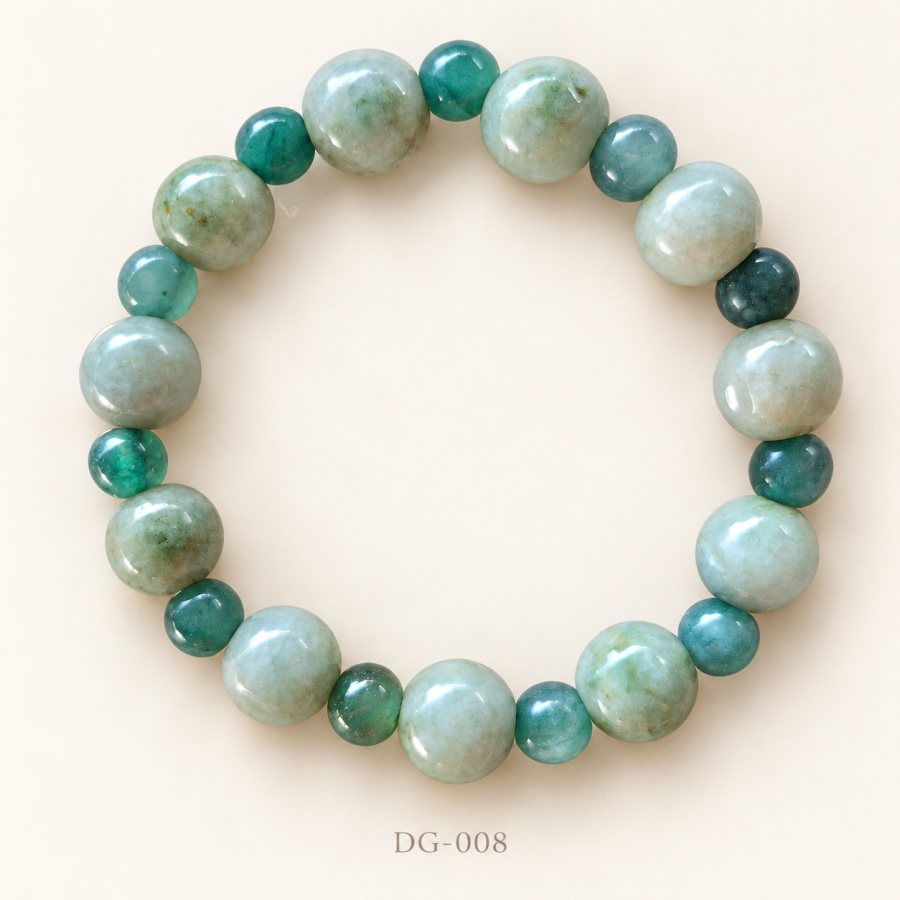 Sage & Blue-Green Jade Bracelet, Alternating Beads