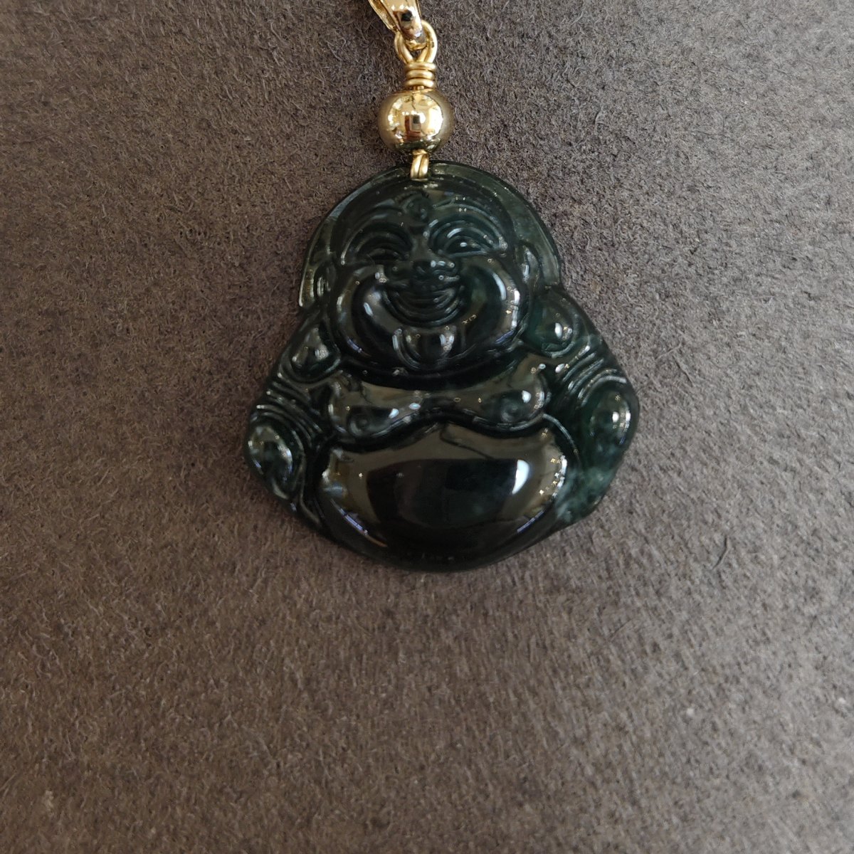 Vivid Green Jadeite Laughing Buddha Pendant, Type A, 20.25 ct — AIG Certified