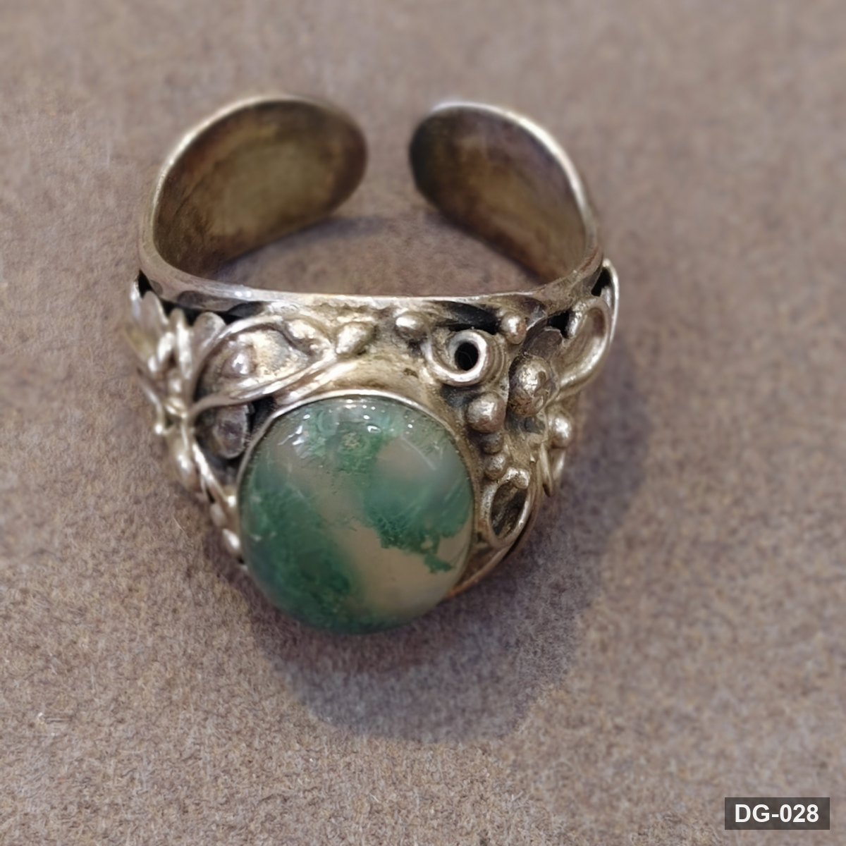 Moss Agate Ring in 925 Sterling Silver Filigree