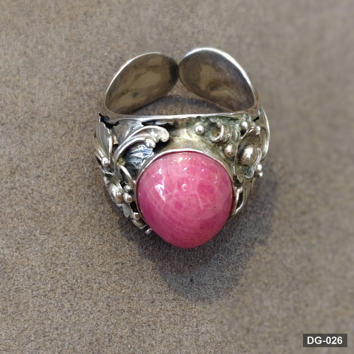 Pink Cabochon Ring in 925 Sterling Silver Filigree