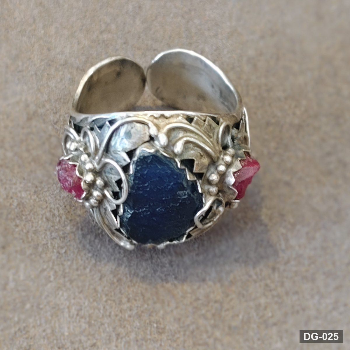Rough Sapphire and Ruby Ring in 925 Sterling Silver