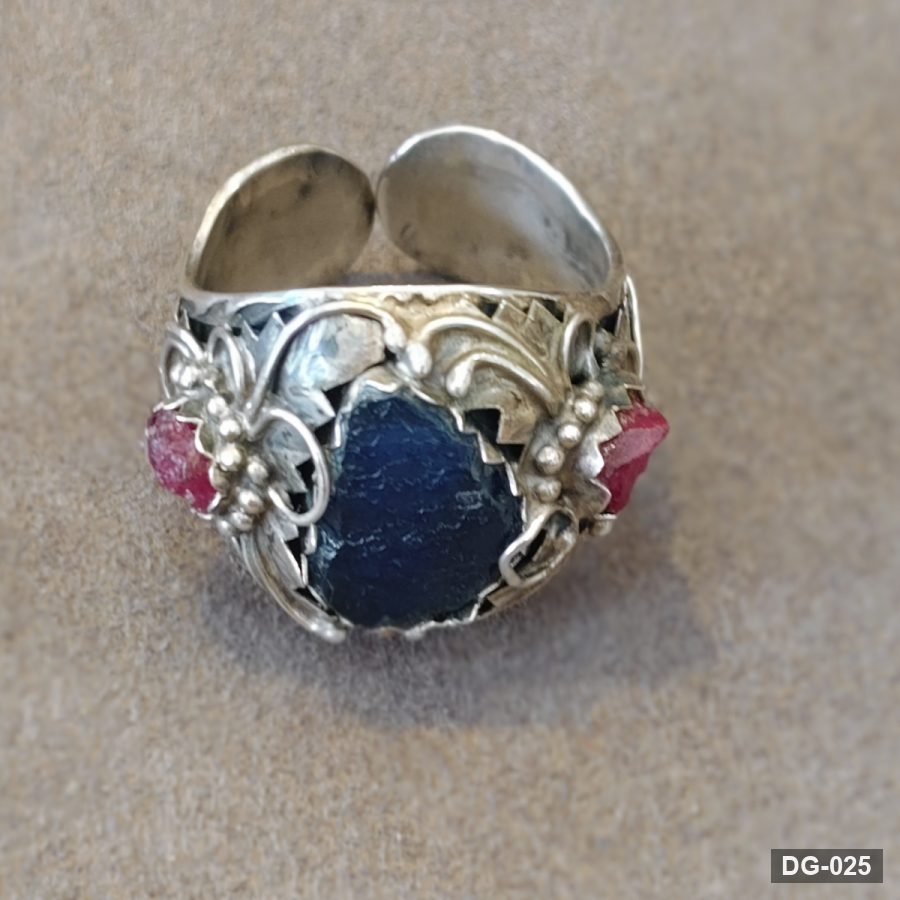 Rough Sapphire and Ruby Ring in 925 Sterling Silver