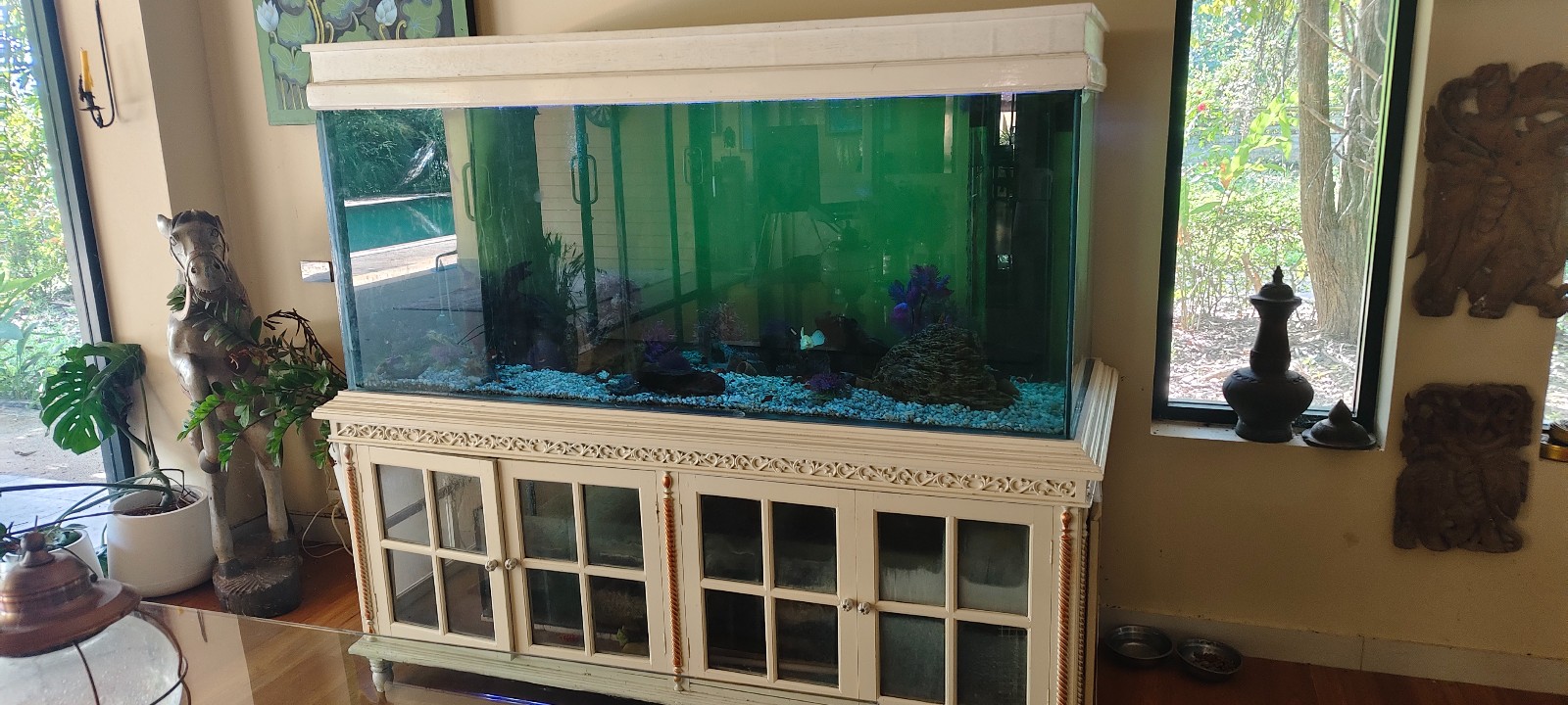 Large Aquarium 1000 liters with Elegant Beige Lacquered Wood Cabinet