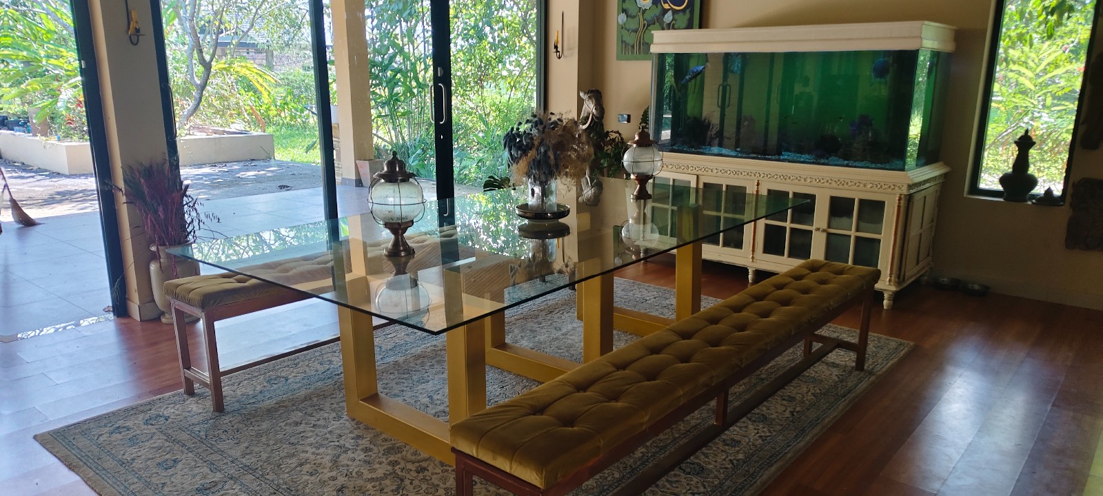 One-of-a-Kind Designer Dining Set – Gold-Finished Steel & Velvet
