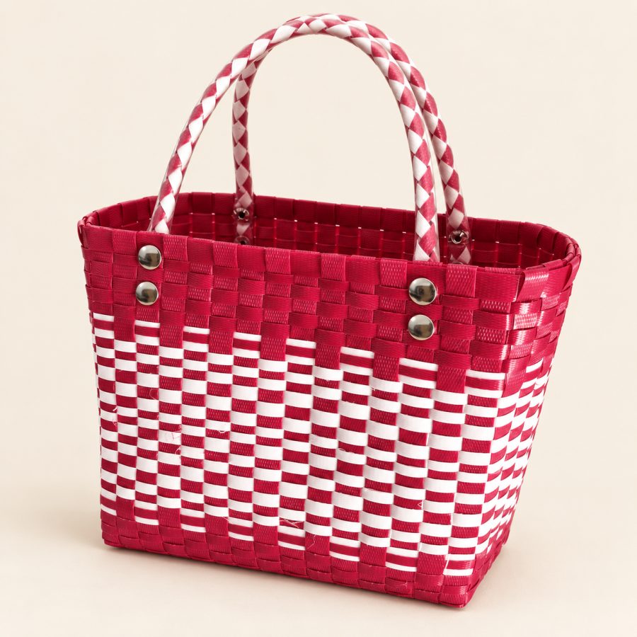 Red & White Handwoven Tote