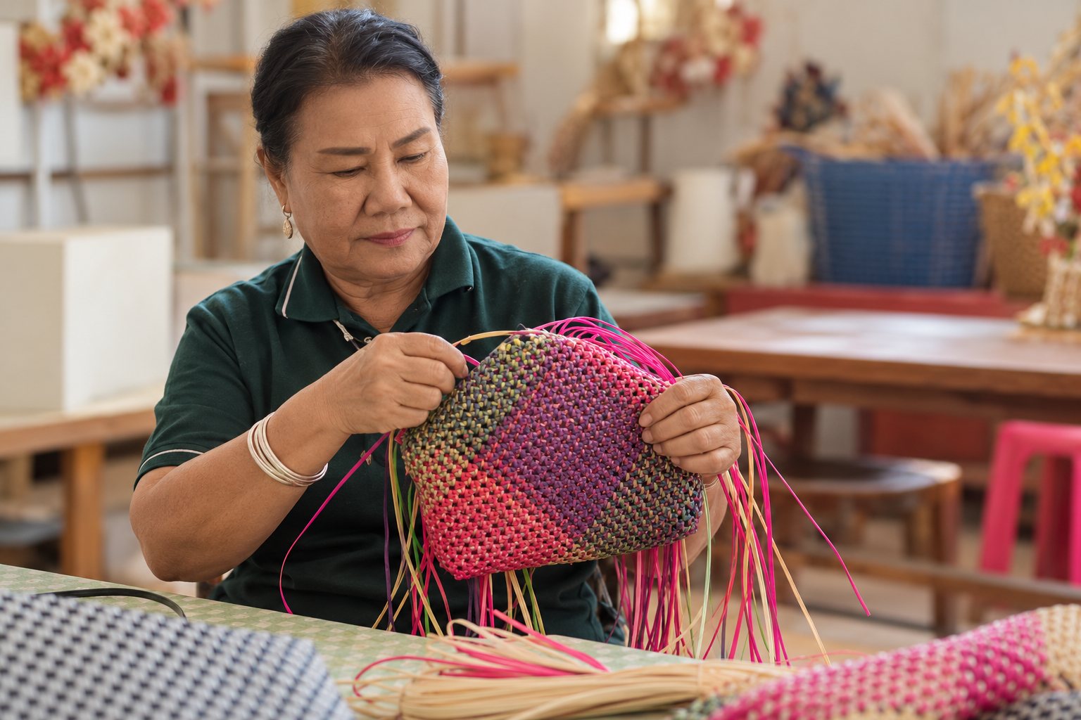 Creativity shared around the worktable.